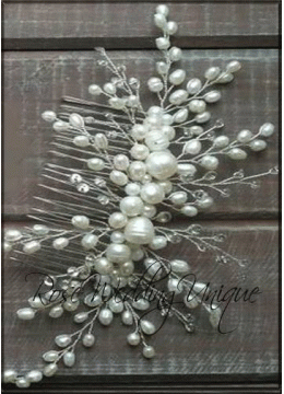 Булчински Гребен- украса за коса с перли и кристали модел Ice Queen